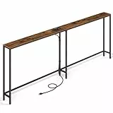 VASAGLE Konsolentisch mit Ladestation, schmaler Sofatisch, Flurtisch, 2 Tischplatten, einfache Montage, für Flur, Wohnzimmer, 15 x 200 x 80 cm, vintagebraun-Mattschwarz LNT077K102