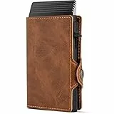 CARD Nine! Clip Wallet mit RFID-Schutz - Cash Clip Geldbörse - Slim Wallet mit Geldklammer - Kartenetui für Damen & Herren - Geldbeutel für Karten & Scheine - Portmonnaie (Hellbraun, Mit Münzfach)
