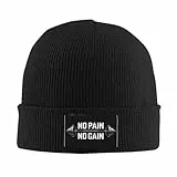 HEBUOUI Kein Schmerz Kein Gewinn Fitnessstudio Motivierende Mütze Mütze Winter Warme Mütze Homme Strickmützen Bodybuilding Skullies Mützen Hut Personalisiertes Freund