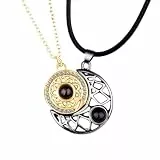 LICHUANUK Sonne und Mond Magnetische Pärchen Halsketten, Magnetische Sonne & Mond, Paar Halskette, 100 Sprachen Ich liebe dich Projektion, Halskette für Paare und Beste Freund