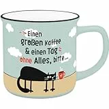 H:) PPY life Becher mit Motiv 'Kaffee'| Lieblingsbecher aus Porzellan, Tasse mit Spruch, 35 cl, mit Geschenkbanderole | Geschenk Freund, Freundin | 74522