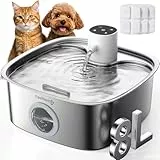 FEELNEEDY 8L Katzenbrunnen Kabellos, 5000mAh Trinkbrunnen für Hunde mit 3 Filters, Katzenbrunnen Edelstahl Spülmaschinenfest, Verbesserter Radarsensor