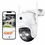 YESYAMO 4MP Überwachungskamera aussen WLAN mit Doppelobjektiv, 360° PTZ Kamera Überwachung Außen, 2,5 K kabellose Kamera Outdoor, 2,4/5GHz WLAN, automatische Verfolgung, PIR-Erkennung, Nachtsicht