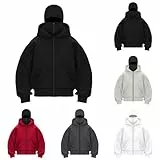 Generisch Herren Pullover,Balaclava Zip Hoodie Herren Damen,Einfarbig Kapuzenpullover Warm Mit Sturmhaube Casual Reißverschluss Und Tasche Lockeres Sweatjacke Y2K Tops Winddichte Kapuzenjacke