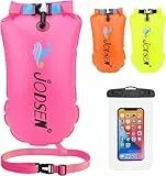 Schwimmboje,Boje Schwimmen Aufblasbare Trockentasche 20l mit Wasserdichter Handytasche,Trockensack für Erwachsene Freiwasser Triathlon Sport Schnorcheln Rennen Ausbildung Zubehör,Gut Sichtbarer,Rosig