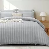 Tifschlaf Bettwäsche-Set für Doppelbett – Satin-Streifen-Bettwäsche-Set für Doppelbett mit 2 Kissenbezügen, ultraweicher, wendbarer Bettbezug mit Reißverschluss, Grau (200 x 200 cm)