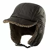 Comhats Warme Trappermütze Herren Wintermütze Kunstleder Hut Unisex Fliegermütze Fellmütze 99708_Kaffeebraun M