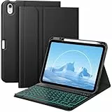 FINTIE Hülle mit Tastatur für iPad A16 11 Generation/10 Gen (11/10.9 Zoll, 2025/2022), 7-farbige Hintergrundbeleuchtung, Magnetische abnehmbare Bluetooth-Keyboard Hülle mit Stifthalter, Schwarz