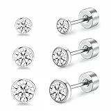 Artskin Damen Ohrstecker Titan Mädchen Frauen Flatback Ohrringe Hypoallergen Kristall Herren Ohrringe Silber Knorpel Ohrring 3mm/4mm/5mm (Crystal)