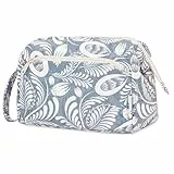 Narwey Kulturtasche Damen Kulturbeutel Kosmetiktasche Schminktasche Reise Make-up-Tasche mit Weit Offener Tasche für Damen Frauen (Blaues Blatt)