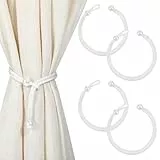 Tyqour 4 Stück Perle Vorhang Raffhalter Boho Gardinenhalter Raffhalter für Vorhänge Weiß Vorhang Halter Einstellbar Gewebte Vorhanghalter Gardinen-Raffhalter für Home Wohnzimmer Büro Schlafzimmer