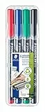 STAEDTLER permanent Marker Lumocolor, Superfein, ca. 0,4 mm, wisch- und wasserfest, Made in Germany, nachfüllbar, lange Lebensdauer, 4 Universalstifte in sortierten Farben, 313 WP4