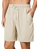 Friptspyg Herren Kurz Hosen Sommer Shorts Freizeit Leinen Stretch mit Taschen Leichte Strand Shorts Freizeithose, Khaki M