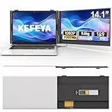 KEFEYA 14,1' Tragbarer Monitor, 0,6kg Ultradünne Laptop Bildschirm Erweiterung mit verstellbarem Drehständer, FHD Reisemonitor für 13'-17,3' Laptops, Plug & Play für Mac/Windows/Samsung DEX/Huawei