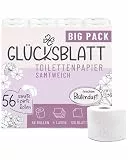 Glücksblatt Toilettenpapier Samtweich mit frischem Blütenduft, 4-lagig, 56 Rollen x 130 Blatt, 100% Zellstoff, superweiches Klopapier mit Glücks-Prägung, WC Papier, Verpackung aus mind. 30% PCR