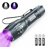MOWETOO Taschenlampe, UV Lampe 2 in 1 Schwarzlichtlampe, 395nm Ultraviolette 4 Modi, Detektor für Unechte Banknoten, Urin von Hunde und Andere Haustiere Urin-Detektor 3 AAA Batterien 40W Grau