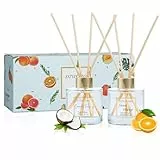 DIUFJAG Raumduft 2x100ml - Kokosnuss/Orange,Mit 6 Duftstäbchen Aromatherapie Diffusor,Home Duft Reed Diffuser Lufterfrischer für Schlafzimmer Büro Badezimmer Regal Dekor