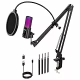 FDUCE M160 USB Gaming Mikrofon Set für PC,RGB Kondensator Podcasting Mikrofon mit Monitor Buchse,schnelle Stummschaltung,Verstärkungsregelung,Pop-Filter,Mikrofonarm für Streaming, Podcasting, Gaming