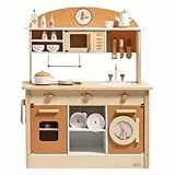 ROBUD Puppenküche aus Holz,Küche Spielset, Kleinkind Küche Set für Alter 3+