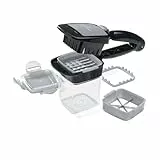 Genius Nicer Dicer Quick Gemüseschneider 7 tlg., Gemüsehobel Zwiebelschneider, Gemüse Obst Zerkleiner in Wüfel Scheiben, 4 Messereinsätze 200 ML Auffangbehälter