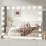 Dripex Hollywood Schminktischspiegel mit Beleuchtung, Schminkspiegel mit 18 Lampen und 3 Farbtemperatur Licht, Kosmetikspiegel mit Touch Steuerung, 80 x 60 cm Weiß, Aufstellung oder Wandmontage