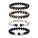 RANKEEF Perlenarmband Herren, 8 mm Perlenarmbänder Set, Stretch-Armbänder Herren, Verstellbares Schwarzes Kristall-Perlenarmband Perlen Armband