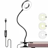 Foneso Klemme Lampe, 48 LEDs Dimmbare Leselampe Bett, 3 Modi und Stufe 10 Dimmen, 360° Flexibel USB Lampe für Lesen, Reisen, Schlafzimmer, Büro (Schwarz)