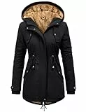 Vancavoo Winterjacke Damen Jacke Winter Warm Winterparka Gefüttert Mantel Parka Lang Wintermantel Elegant Wasserabweisend Outdoor,Schwarz,XL