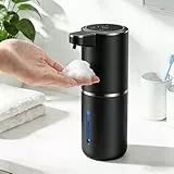 Fantictas Seifenspender Automatisch Wandbefestigung mit Sensor Infrarot,380ml Elektrischer Seifenspender ohne Bohren mit USB Wiederaufladbar,IPX5 Wasserdicht für Bad Toilette Küche-Schwarz