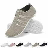 Merdoo Barfußschuhe Damen Herren Bequeme Barfuss Schuhe Damen Slip On Sneakers Weich Sportschuhe Leicht Turnschuhe rutschfest Laufschuhe Atmungsaktiv Barfussschuhe Walkingschuhe Unisex Beige 38EU