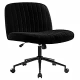 IWMH Bürostuhl ohne Armlehnen,Höhenverstellbar Drehstuhl mit Rollen,Schreibtischstuhl mit Stoffpolsterung,Lesesessel mit breiterem Kissen zum Sitzen im Schneidersitz (Schwarz mit Rollen)