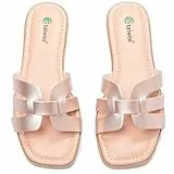 Ataiwee Damen Flache Sandalen für den Sommer - Bequeme Pantoletten aus Kunstleder,Elegante und Lässige Slip-on Pantoletten mit Offener Spitze, (2307018,Golden/MF,38.5 EU)