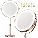 Make-up-Spiegel mit Lichtern, 5000 mAh, wiederaufladbar, doppelseitig, Vergrößerung, Kosmetikspiegel mit 3 Farben, 1 x / 20 x, 360 ° drehbar, Helligkeit verstellbare Vergrößerung, beleuchteter