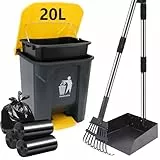 ITEFDTUTNE Hundekotschaufel, 20 l, großer Hundekot-Mülleimer außen mit herausnehmbarem Inneneimer, Hundekot-Mülleimer für den Außenbereich mit 90 Kotbeuteln, 94 cm langer Griff, Edelstahlschale und