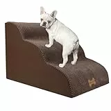 Nepfaivy Hundetreppe für Kleine Hunde 3-Stufig, Haustiertreppe für Bett und Sofa aus Hochdichtem Schwamm, Hunde Treppe Hunderampe mit Abnehmbarem, Waschbarem Bezug und Rutschfestem Boden, 60x40x40cm