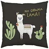 H:)PPY life Kissen Motiv 'Lama'| Zierkissen, Baumwolle, 40 cm x 40 cm | Kissen mit Spruch | 45551, Grün Schwarz Schwarz