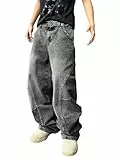 Zewool Herren Baggy Jeans mit unregelmäßigen Nähten lässige Mode Y2K Hip Hop Wide Leg Denim-Hosen Streetwear lockere Passform gerade Beinform entspannter Schnitt Skater Skateboard,E Grau,S