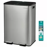 SONGMICS Mülleimer Küche, 2 x 30 Liter, 2 Fächer, Abfalleimer, Tretmülleimer, Küchenmülleimer mit Softclose-Deckel und Inneneimer, Edelstahl, inklusive 15 Müllbeutel, silbern LTB741EZ01