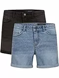 Noisy may Jeans Shorts Damen High Waist BeLucky 2er Pack Kurze Hose Bermuda Shorts Hotpants Sommer Basic Denim Stretch Blau Schwarz L, Größe:L, Farbe:Dark Grey & Light Blue (27028348)