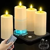SoulBay LED Kerzen mit Timerfunction, 4er Set LED Kerzen Aufladbar Stumpenkerzen Outdoor Wasserdicht mit Ladestation Fernbedienung Flackernde Flamme für Garten Party Zimmer Halloween Deko Weihnachten