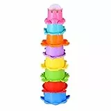 TOYMYTOY Baby Bad Spielzeug Set, Stapelbecher Wasserspielzeug 8pcs Abfliessen Becher Stapeln Spielzeug Kinder Badewannenspielzeug Sandspielzeug FüR Badewanne Strand Und Outdoor Spaß
