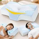 Hypuno Nackenstützkissen gegen Nackenschmerzen, orthopädisches Kopfkissen, ergonomisches Memory Foam Nackenkissen mit 2 Höhen, Hohlraum & kühlendem Bezug, für Seiten- und Rückenschläfer - Hellblau