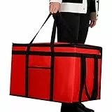 musbus Großer wiederverwendbarer Beutel für gekühlte und isolierte Lebensmittel, Einkaufstasche (schwarz) Kühltasche für Picknick, Kühltasche, 1 Stück, rot, 58cm x 35.5cm x 38cm, Wärmetasche mit