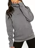 TrendiMax Damen Hoodie Kapuzenpullover Langarm Sweatshirt Winter Pullover Hochkragen Sweatjacke Kapuzen Pullis, Grau, XXL