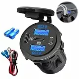 Mineup USB Steckdose 12v, 108W Dual PD3.0 USB-C Und PD 3.0, Wasserdicht 12 Volt DC Adapter KFZ Stecker, Auto USB Steckdose, Dual Ladebuchse Für Wohnmobil LKW Wohnwagen Motorrad Boot