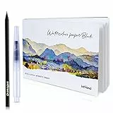 int!rend Aquarellpapier A5 300g/m² - 40 Seiten Aquarellpapier Block mit Wassertankpinsel & Bleistift - Aquarell Papier Blanko - Aquarellblock - Watercolor Sketchbook