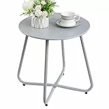 HollyHOME Beistelltisch Outdoor Gartentisch Balkontisch, Runder Patio Beistelltisch Kaffeetische Nachttisch Metalltisch Garten Terrasse, Grau