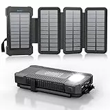 Solar Powerbank 26800 mAh mit 4 Solarpanel, Powerbank USB-C 18W Schnellladung für iPhone Samsung und mehr, IPX7 wasserdichte Outdoor Externe Akkus mit Taschenlampen-Dauerlicht/SOS/Stroboskop