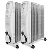 Aigostar Pangpang - 2300W Ölradiator energiesparend Heizkörper mit 11 Rippen, Radiatoren Elektrisch Heizung mit Thermostat, 3 Heizstufen, Elektroheizung Mobiler Ölgefüllte Heizkörper, 2 Pack