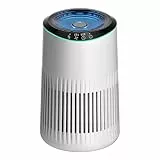 Operan Luftreiniger für Allergiker, Luftreiniger für Rauch Haustier Schuppen Gerüche mit Duftschwamm, kleiner Luftreiniger mit Schlafmodus für Schlafzimmer Büro, blaues Umgebungslicht, MR2566, weiß